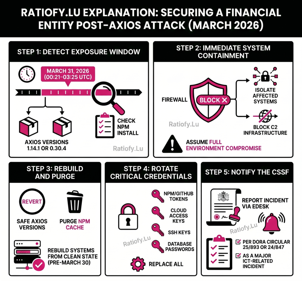 CSSF Alert for cybersecurity breach: Active supply chain attack targeting Axios NPM
