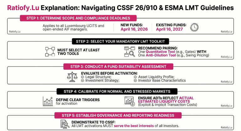 Circular CSSF 26/910 ESMA Guidelines on Liquidity Management Tools (LMTs) of UCITS and open-ended AIFs (ESMA34-671404336-1364): What are the new rules and instructions regarding LMTs in Luxembourg?