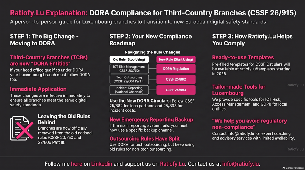 Circular CSSF 26/915 on the applicability of the Digital Operational Resilience Act (DORA) to third-country branches in Luxembourg amending Circulars CSSF 20/750, 22/806, 25/881, 25/882, 25/883, 25/892 and 25/893